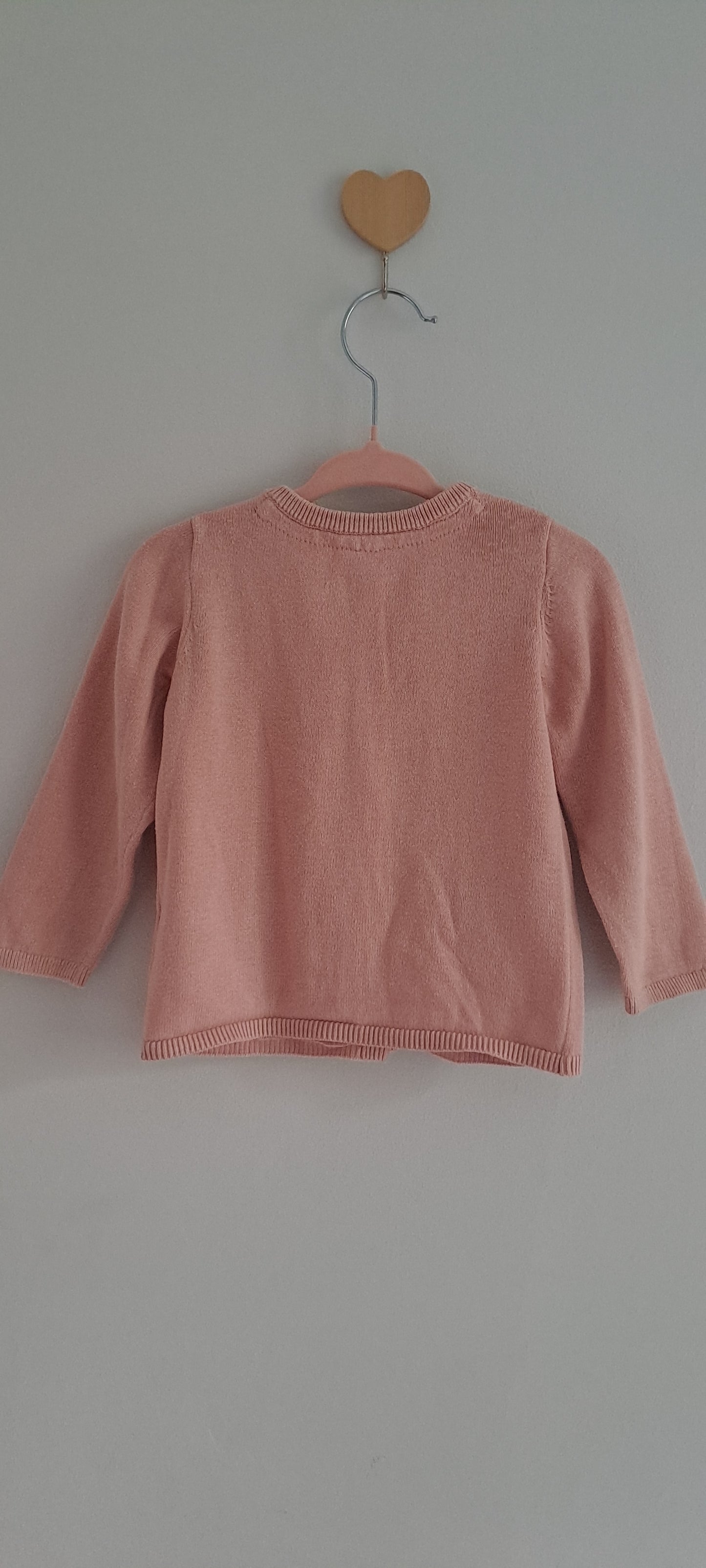 H&M Baby Girl Pink Knit Cardigan with Bear Pocket Detail 6-12 Months
