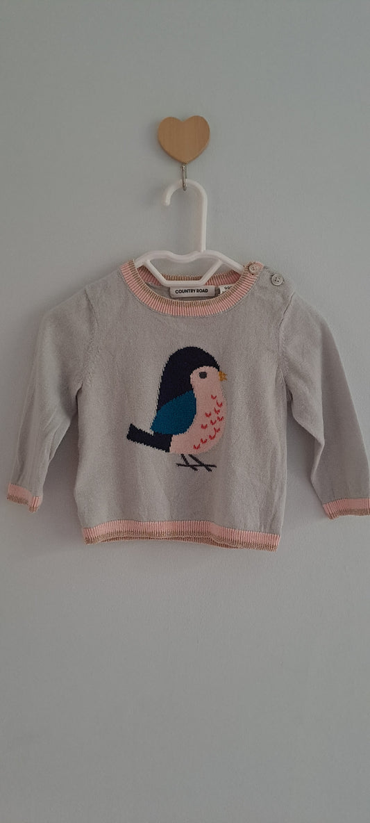 Country Road Baby Girl Bird Intarsia Knit Jumper 0-3 Months