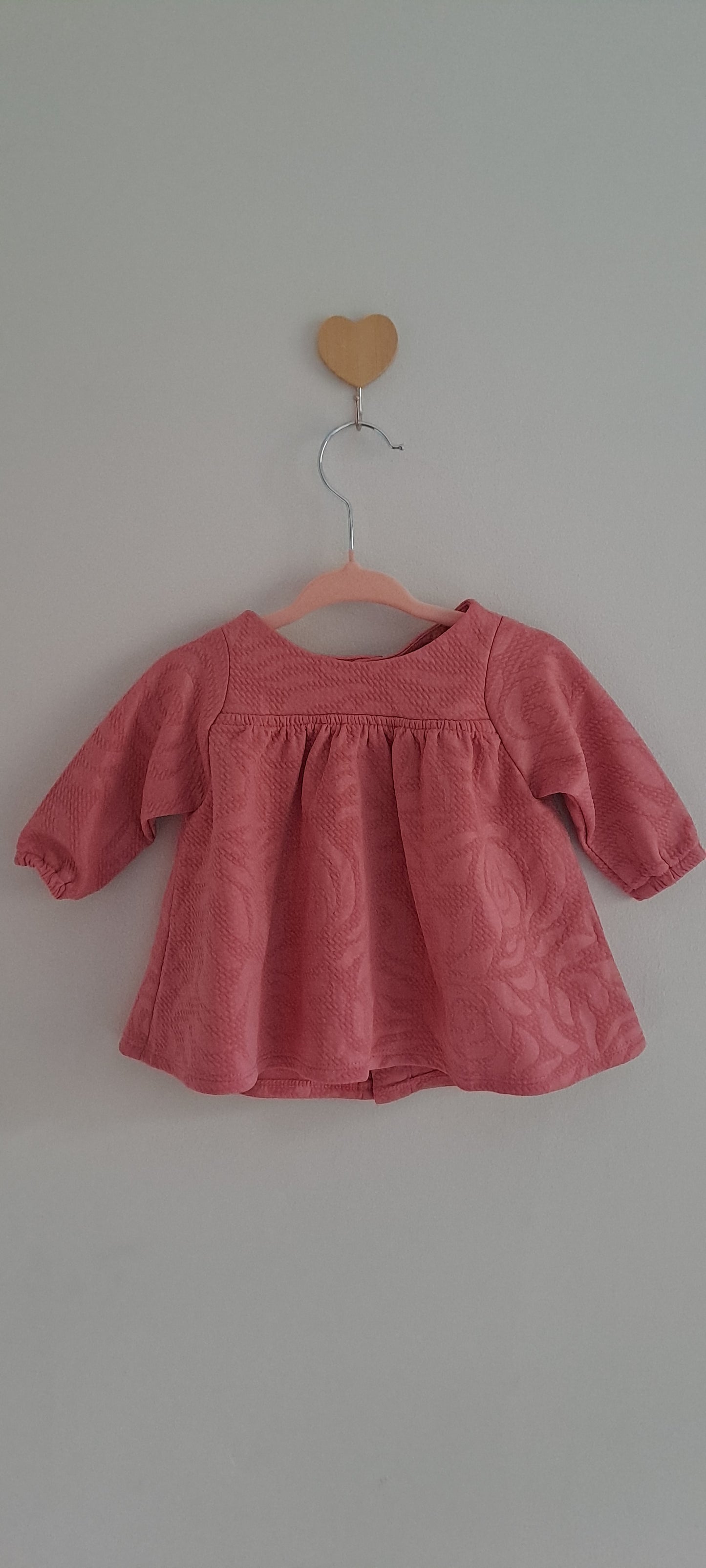 Baby Girl Rose Pink Jacquard Floral Long Sleeve Top 0-3 Months