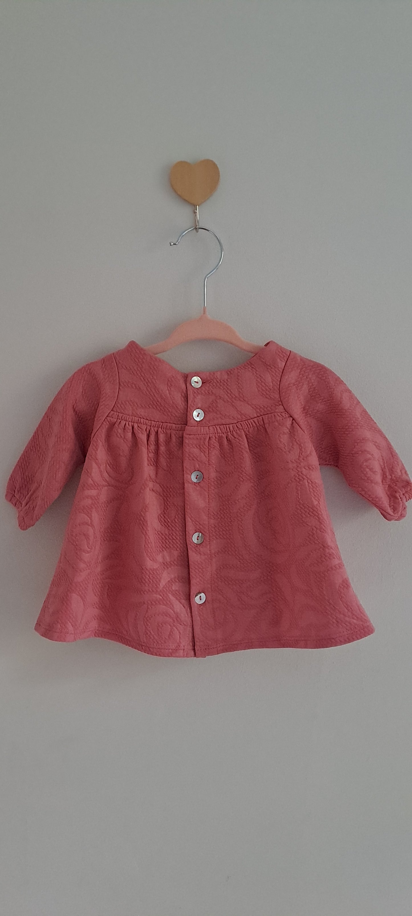 Baby Girl Rose Pink Jacquard Floral Long Sleeve Top 0-3 Months