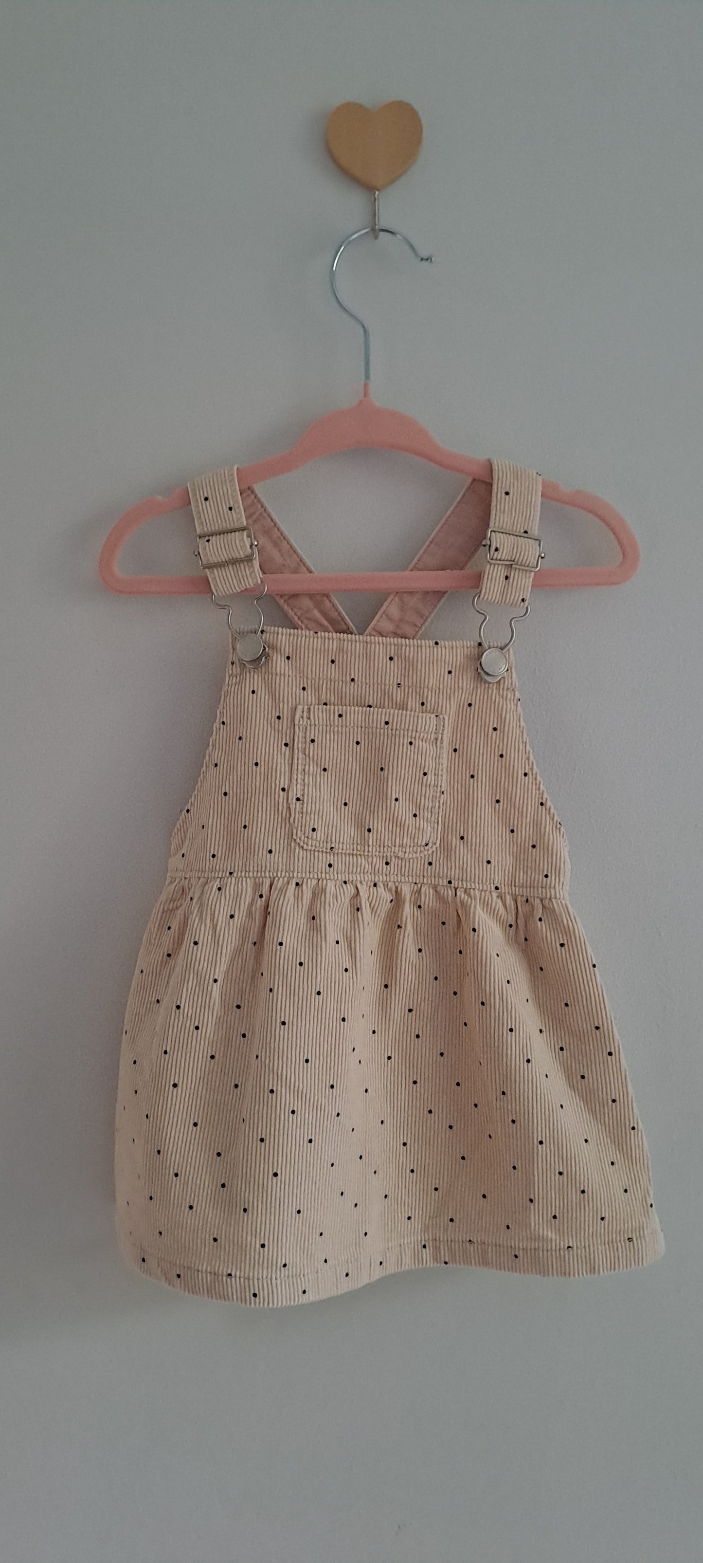 Zara Baby Girl Beige Polka Dot Corduroy Pinafore Dress 6-9 Months