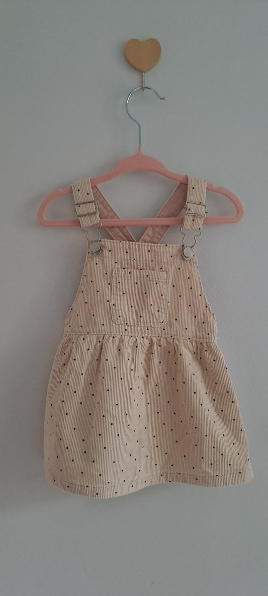 Zara Baby Girl Beige Polka Dot Corduroy Pinafore Dress 6-9 Months