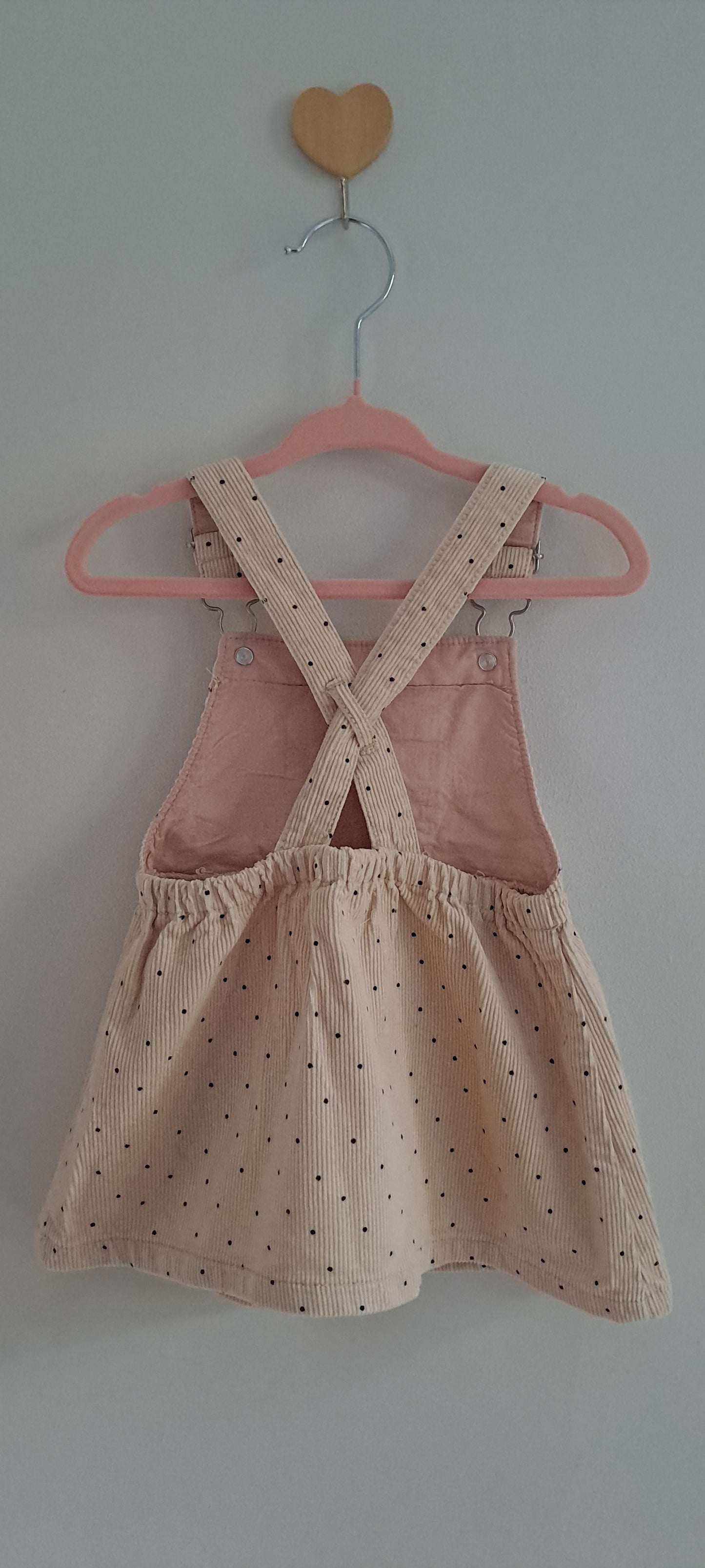 Zara Baby Girl Beige Polka Dot Corduroy Pinafore Dress 6-9 Months