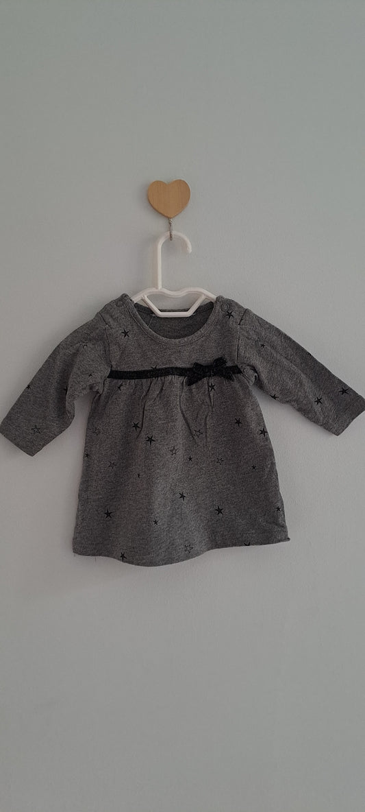H&M Baby Girl Grey Star Print Long Sleeve Jersey Dress 2-4 Months