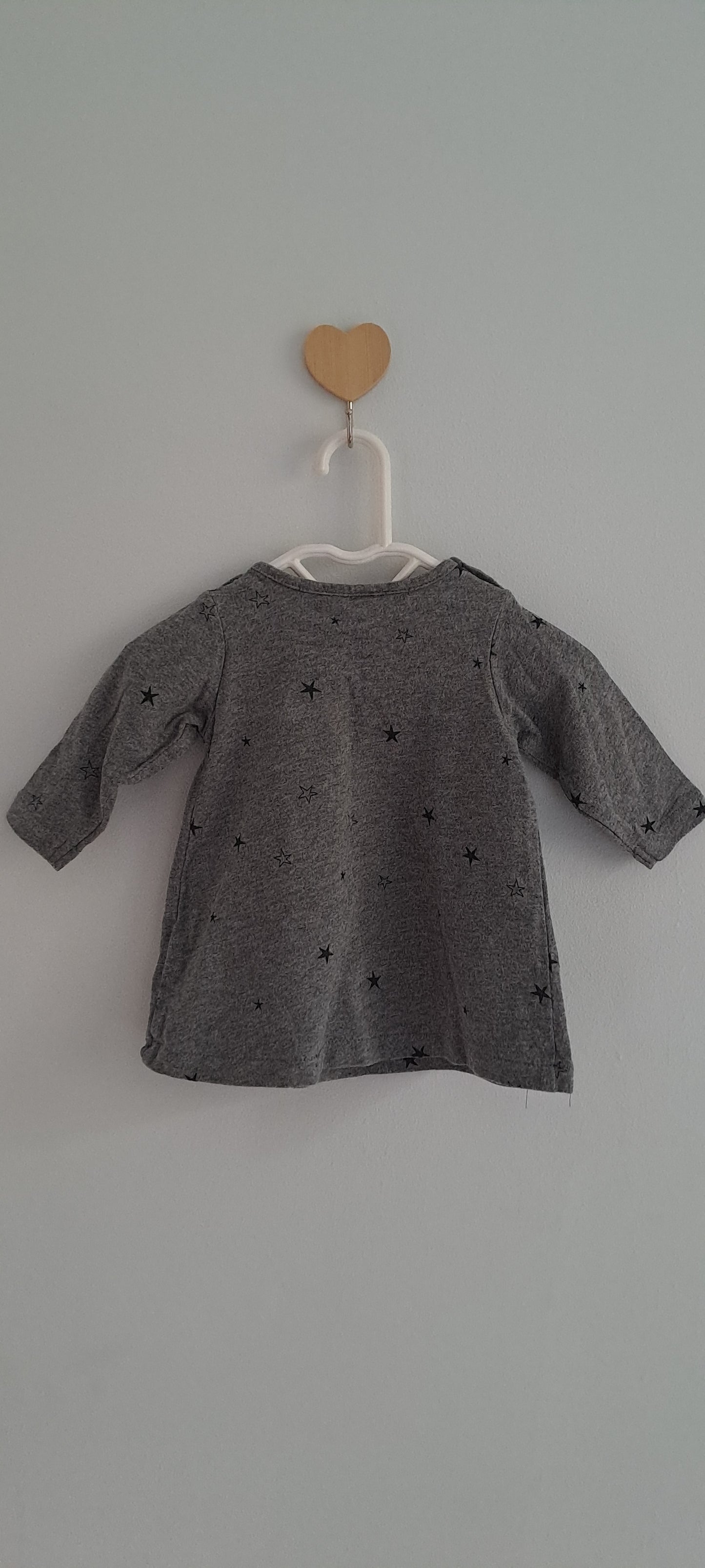 H&M Baby Girl Grey Star Print Long Sleeve Jersey Dress 2-4 Months