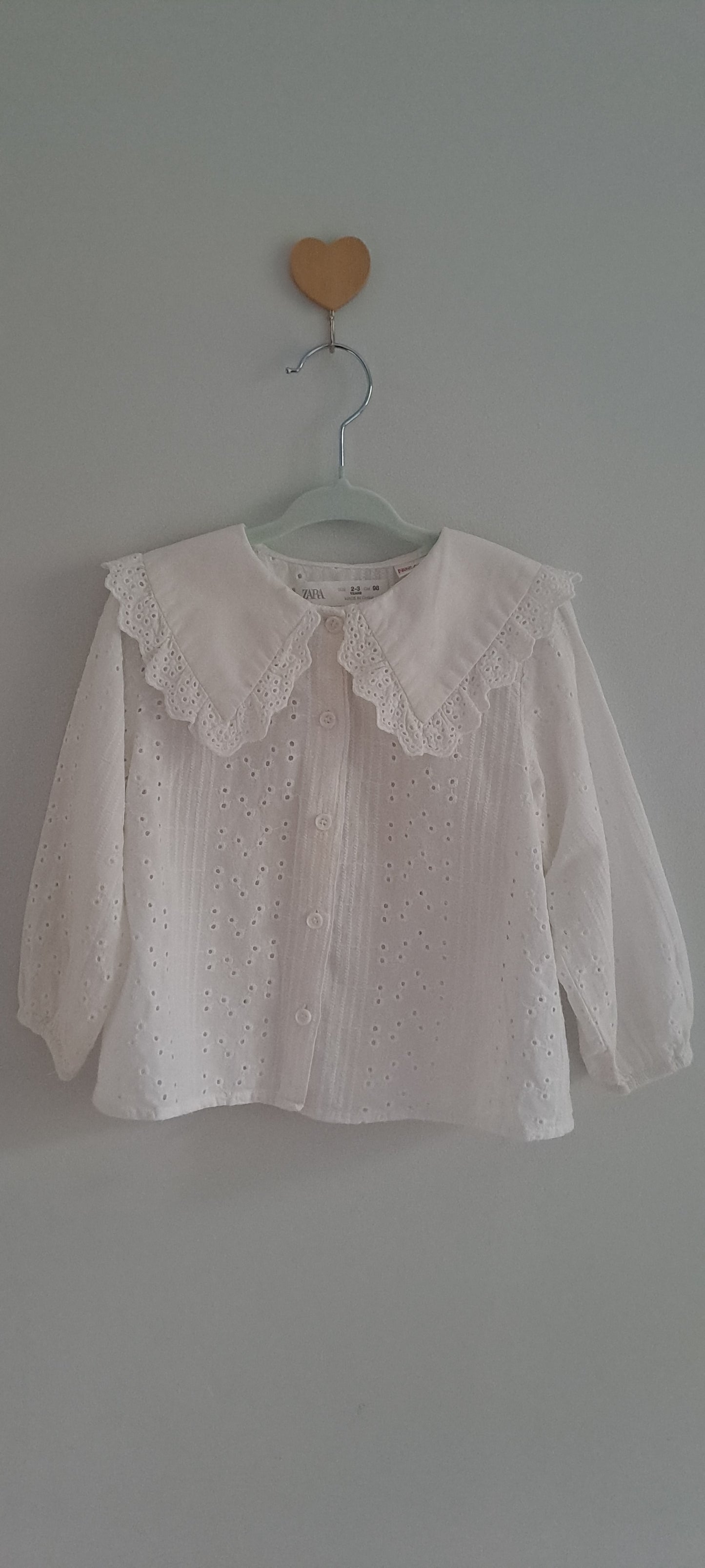 Zara Kids White Broderie Anglaise Blouse with Oversized Collar 2-3 Years