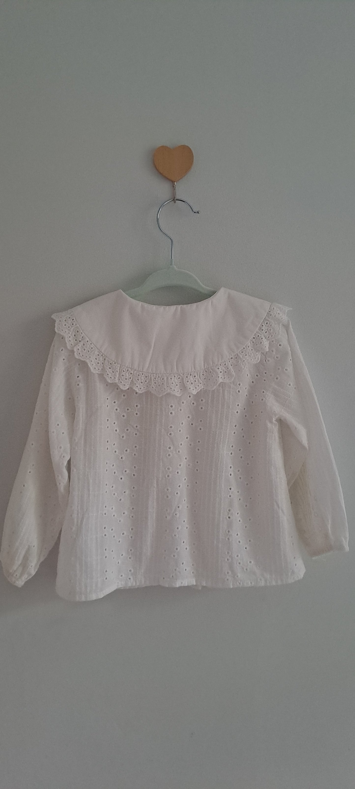 Zara Kids White Broderie Anglaise Blouse with Oversized Collar 2-3 Years