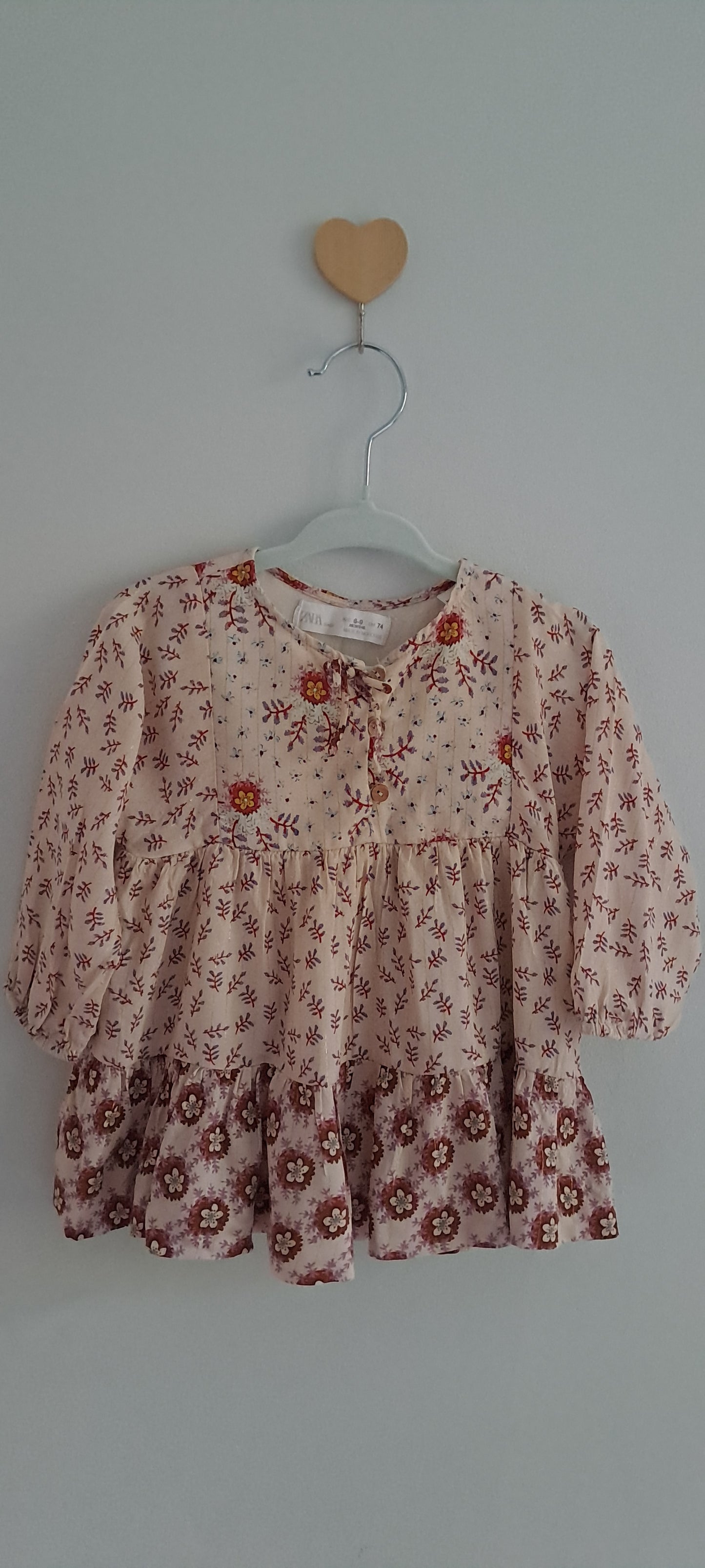 Zara Baby Girl Floral Tiered Long Sleeve Dress 6-9 Months