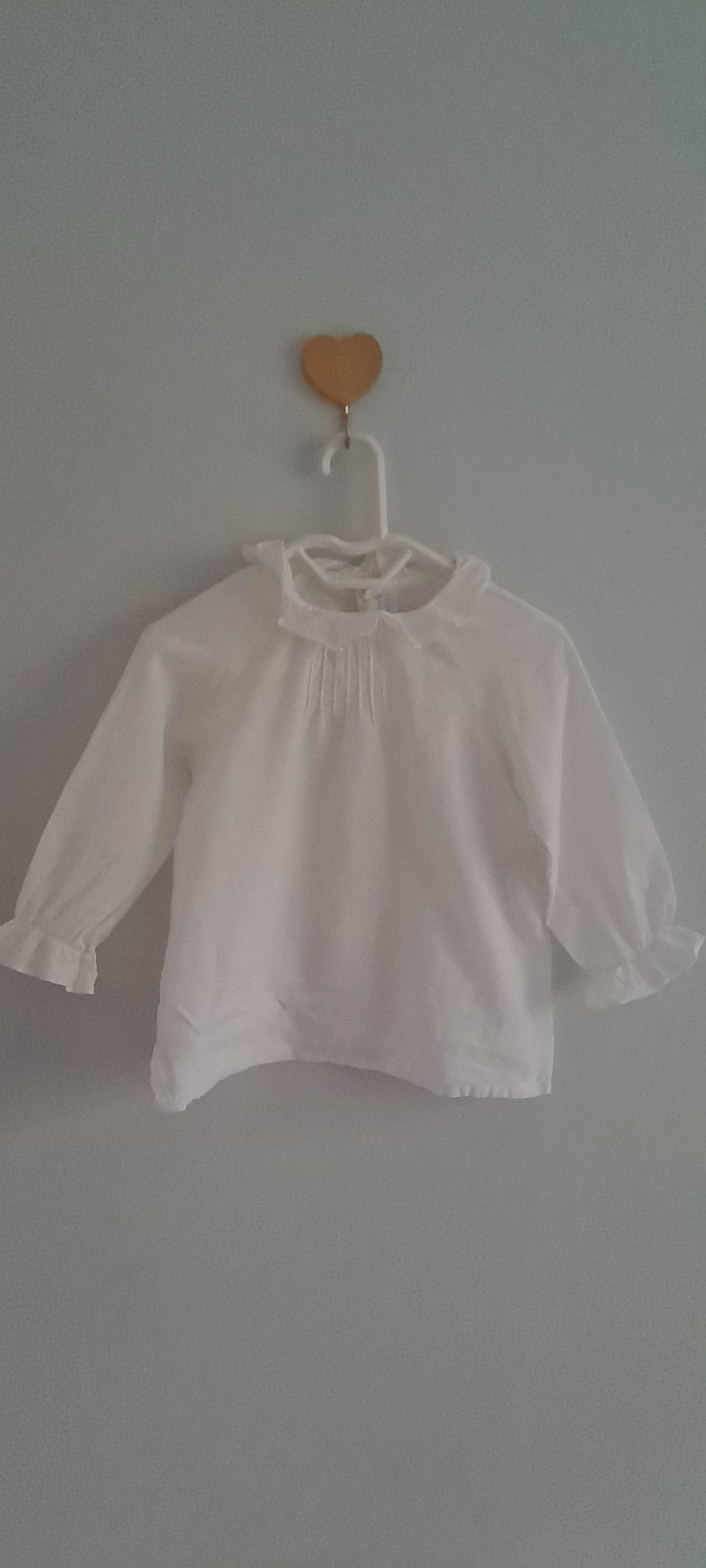 Laranjinha Baby Girl White Ruffle Collar Long Sleeve Blouse 12 Months