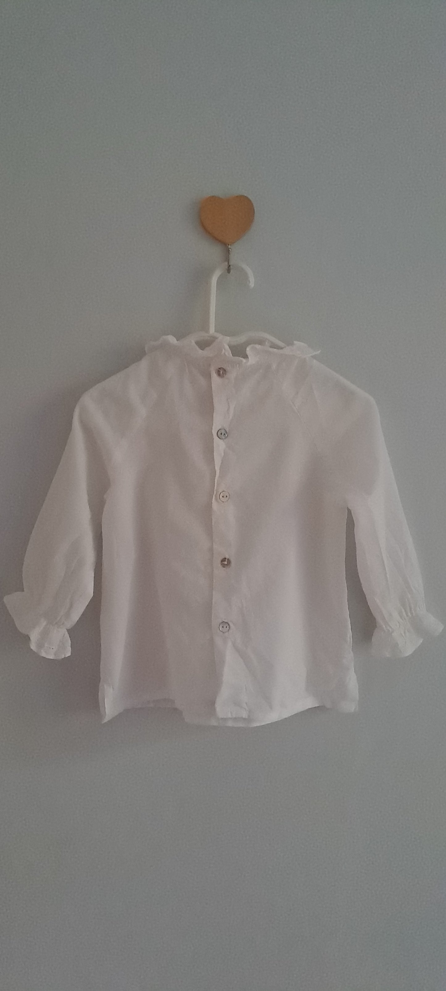 Laranjinha Baby Girl White Ruffle Collar Long Sleeve Blouse 12 Months