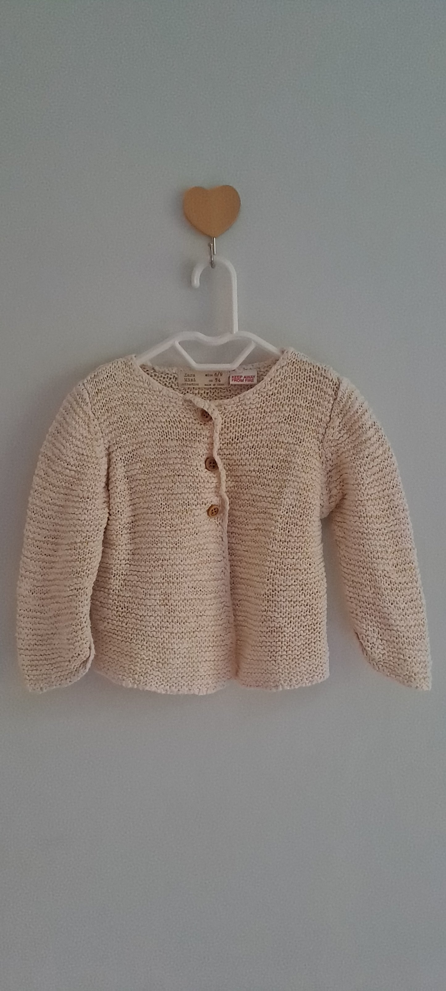 Zara Baby Cream Garter Stitch Knit Cardigan 6-9 Months