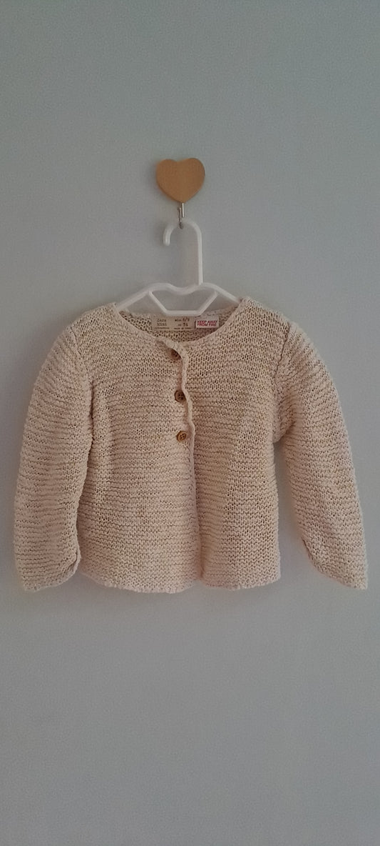 Zara Baby Cream Garter Stitch Knit Cardigan 6-9 Months