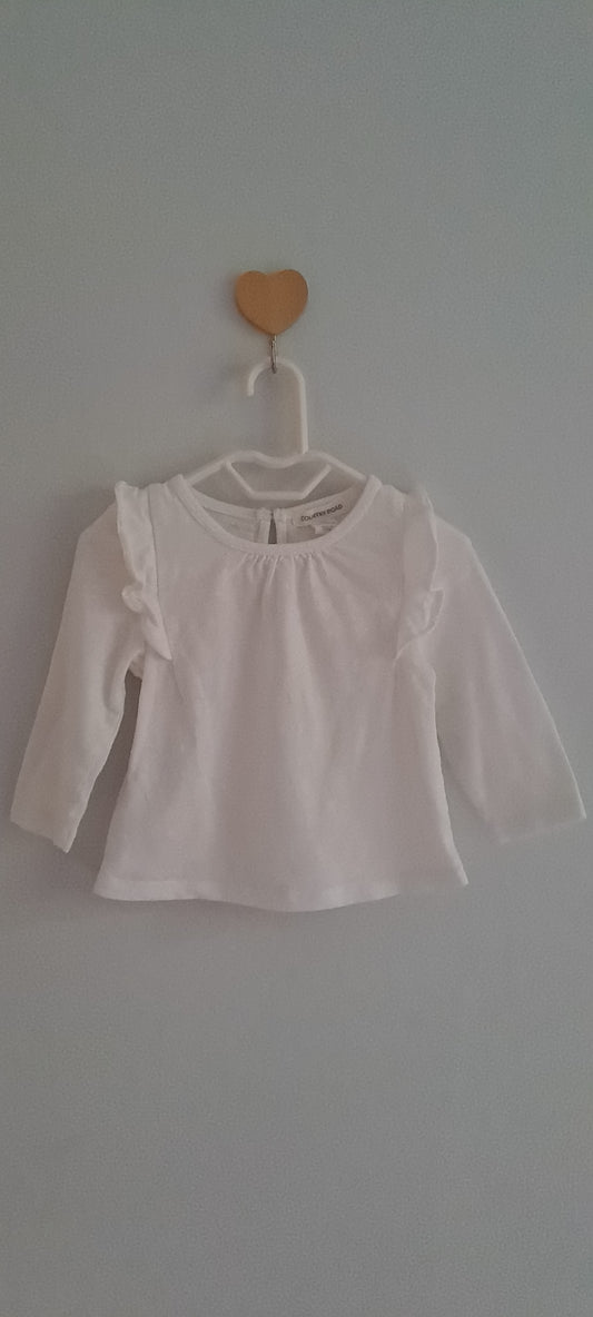 Country Road Baby Girl White Ruffle Shoulder Long Sleeve Top 3-6 Months