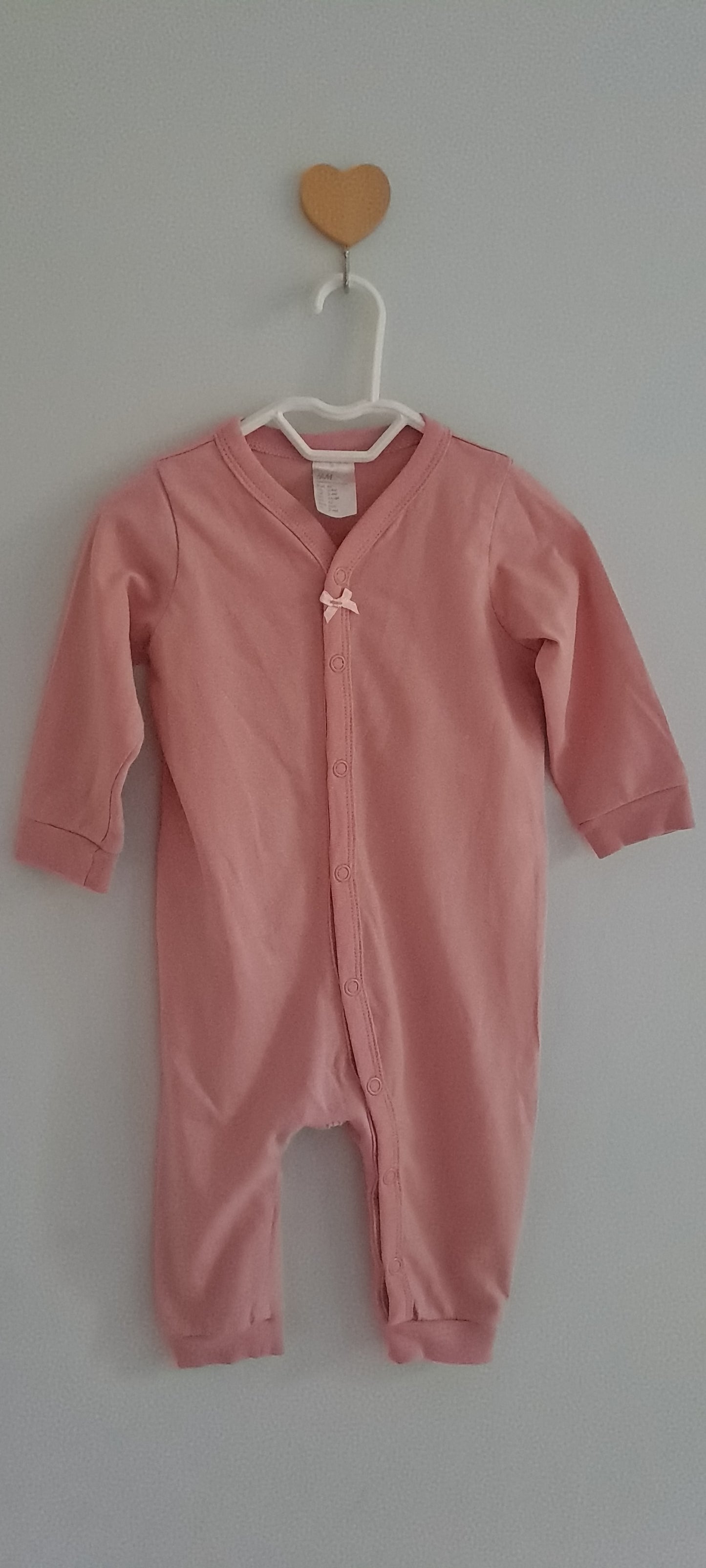 H&M Organic Cotton Pink Sleepsuit with Bow 2-4 Months