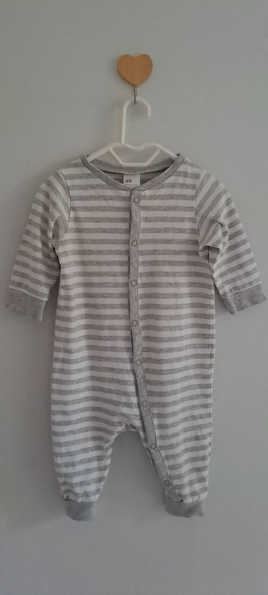 H&M Grey & White Striped Cotton Sleepsuit 2-4 Months