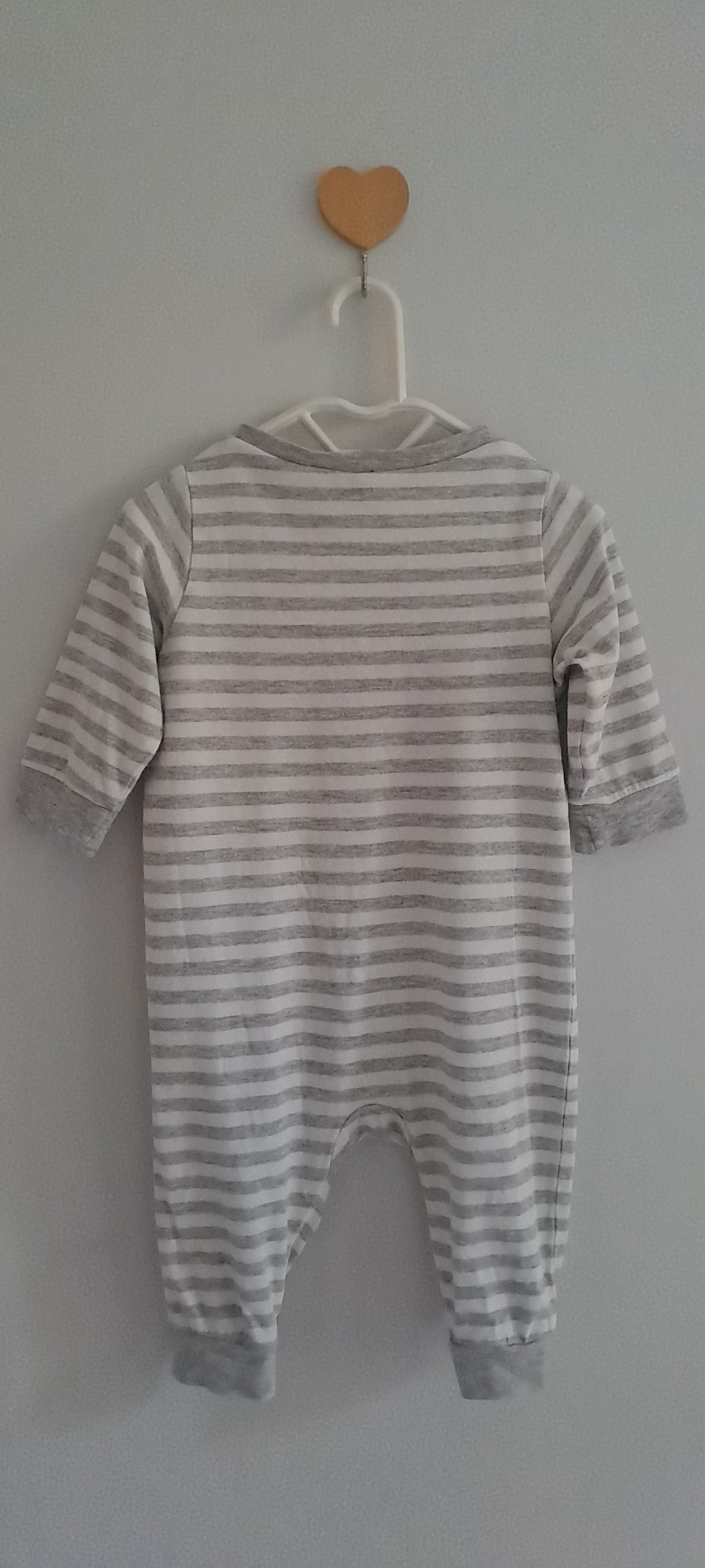 H&M Grey & White Striped Cotton Sleepsuit 2-4 Months