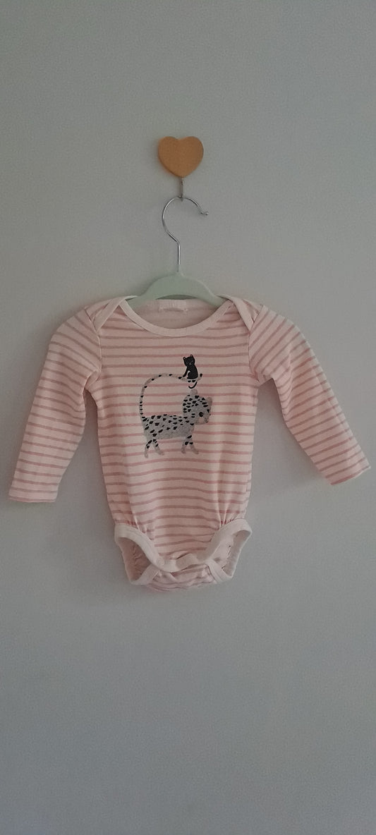 H&M Pink & White Striped Leopard Print Long-Sleeve Bodysuit 0-3 Months