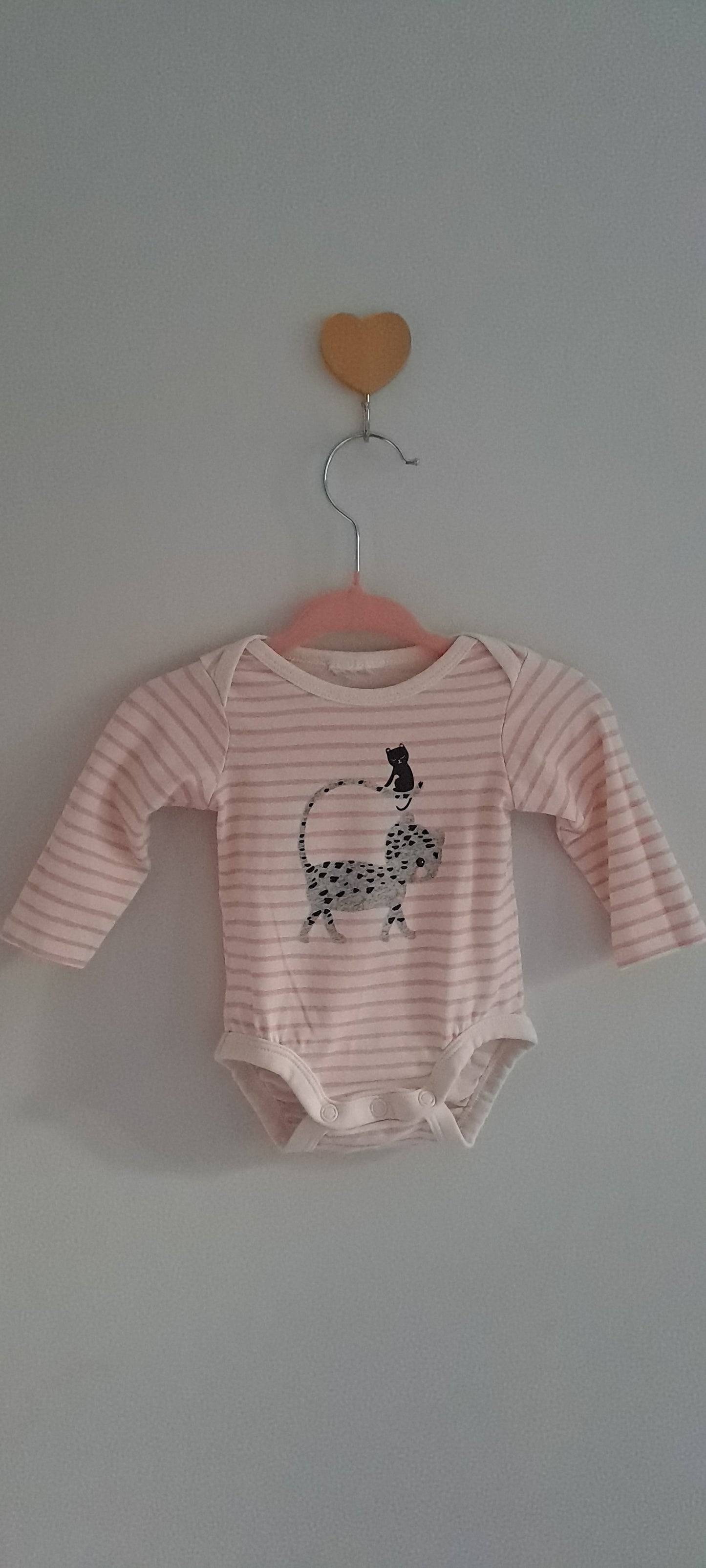 H&M Pink & White Striped Leopard Print Long-Sleeve Bodysuit 3-6 Months