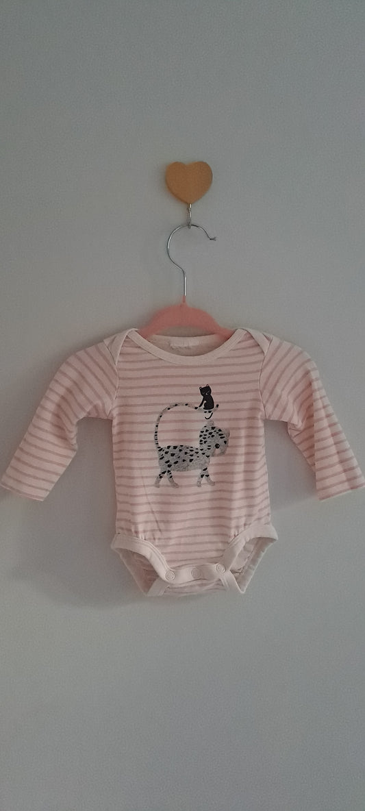 H&M Pink & White Striped Leopard Print Long-Sleeve Bodysuit 3-6 Months