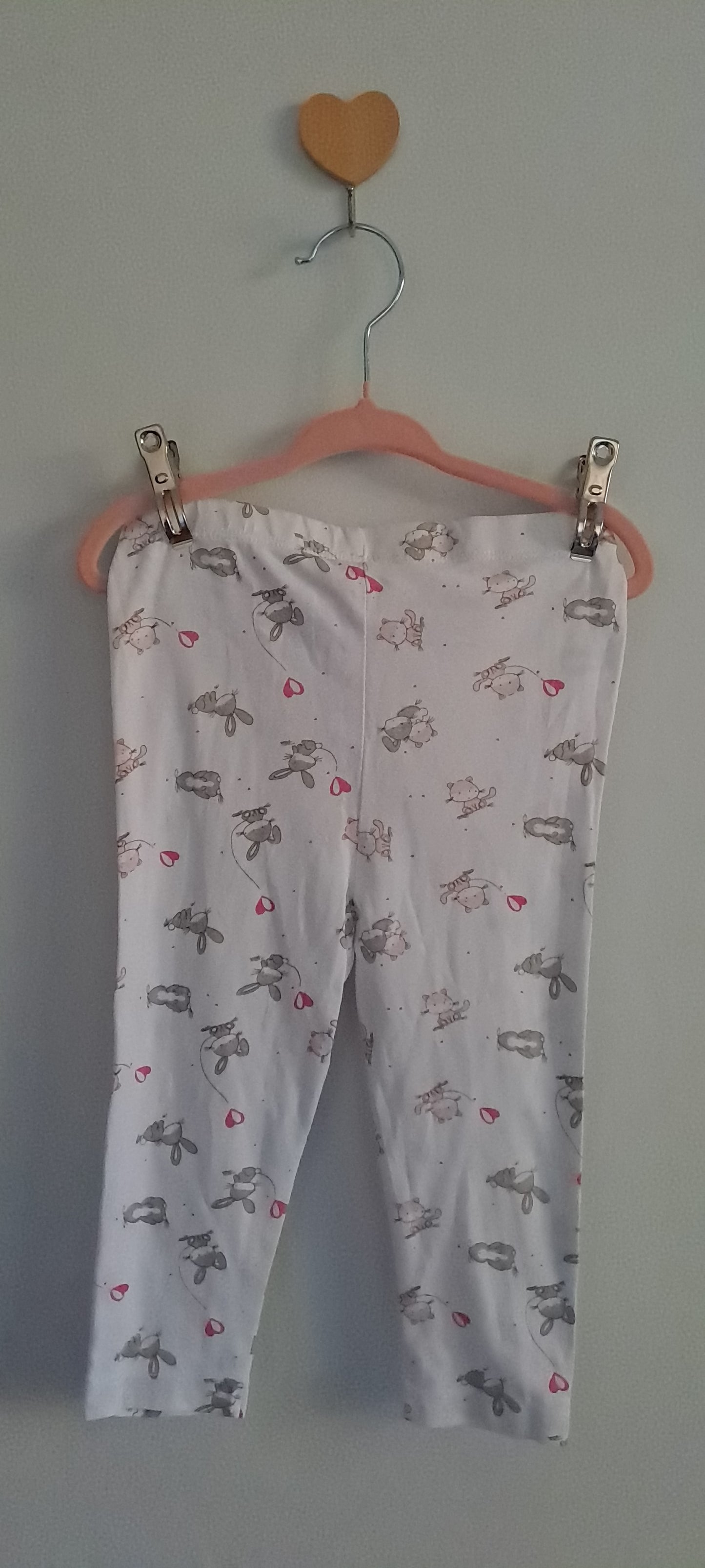 Real Baby Girls' White Bunny & Heart Print Leggings 12-18 Months