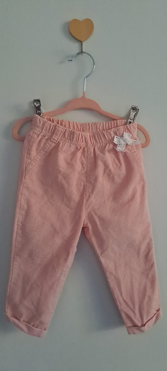 One Two Three Baby Girls' Pink Corduroy Trousers with Bow Detail 12-18 Months