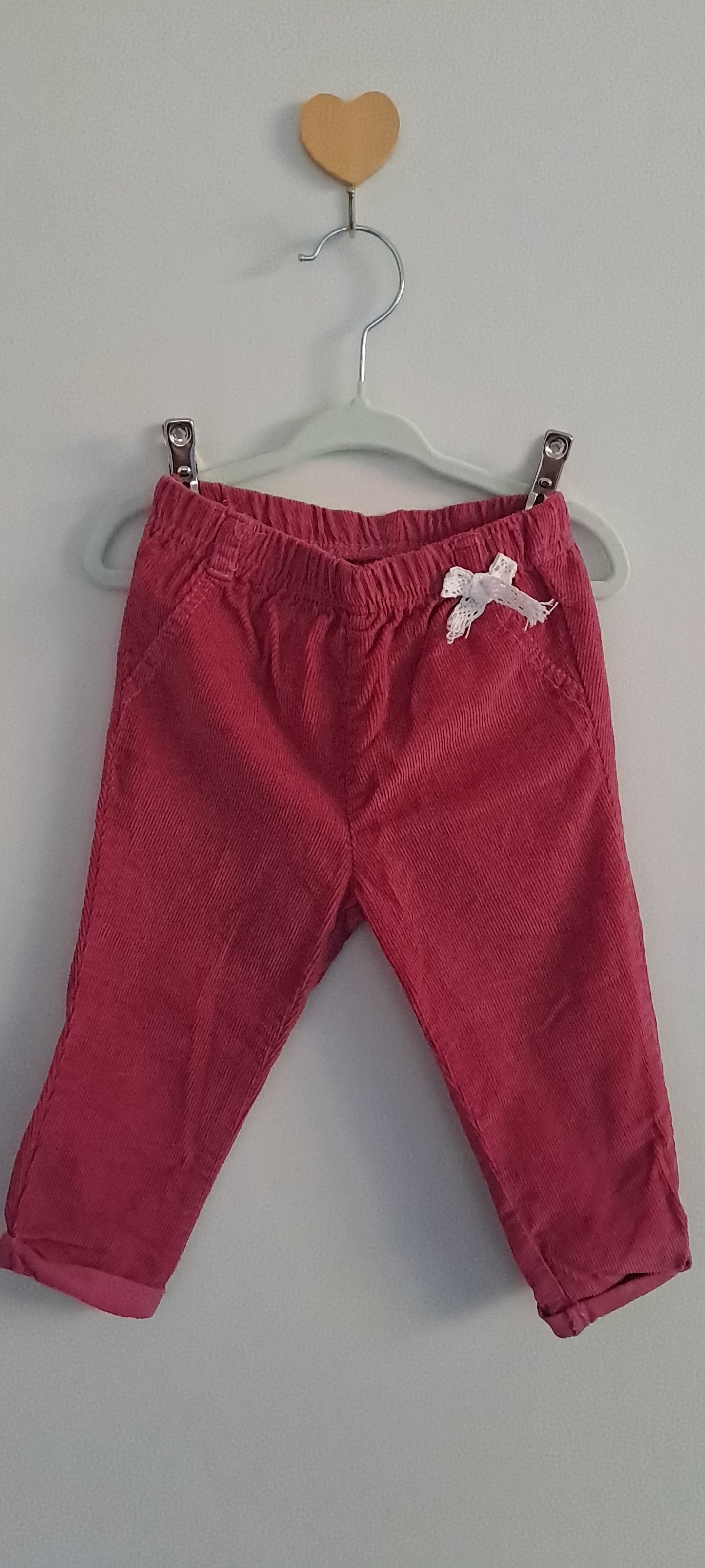 One Two Three Baby Girls' Mauve Corduroy Trousers with Bow Detail 12-18 Months