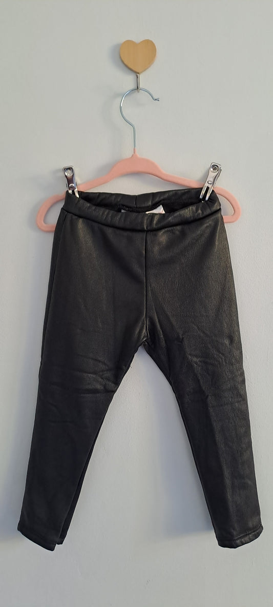 Zara Baby Girls' Black Faux Leather Leggings 18-24 Months