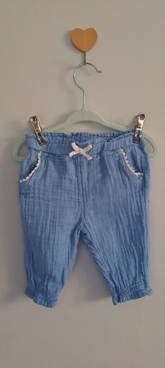 H&M Baby Girls' Blue Cotton Muslin Joggers 4-6 Months