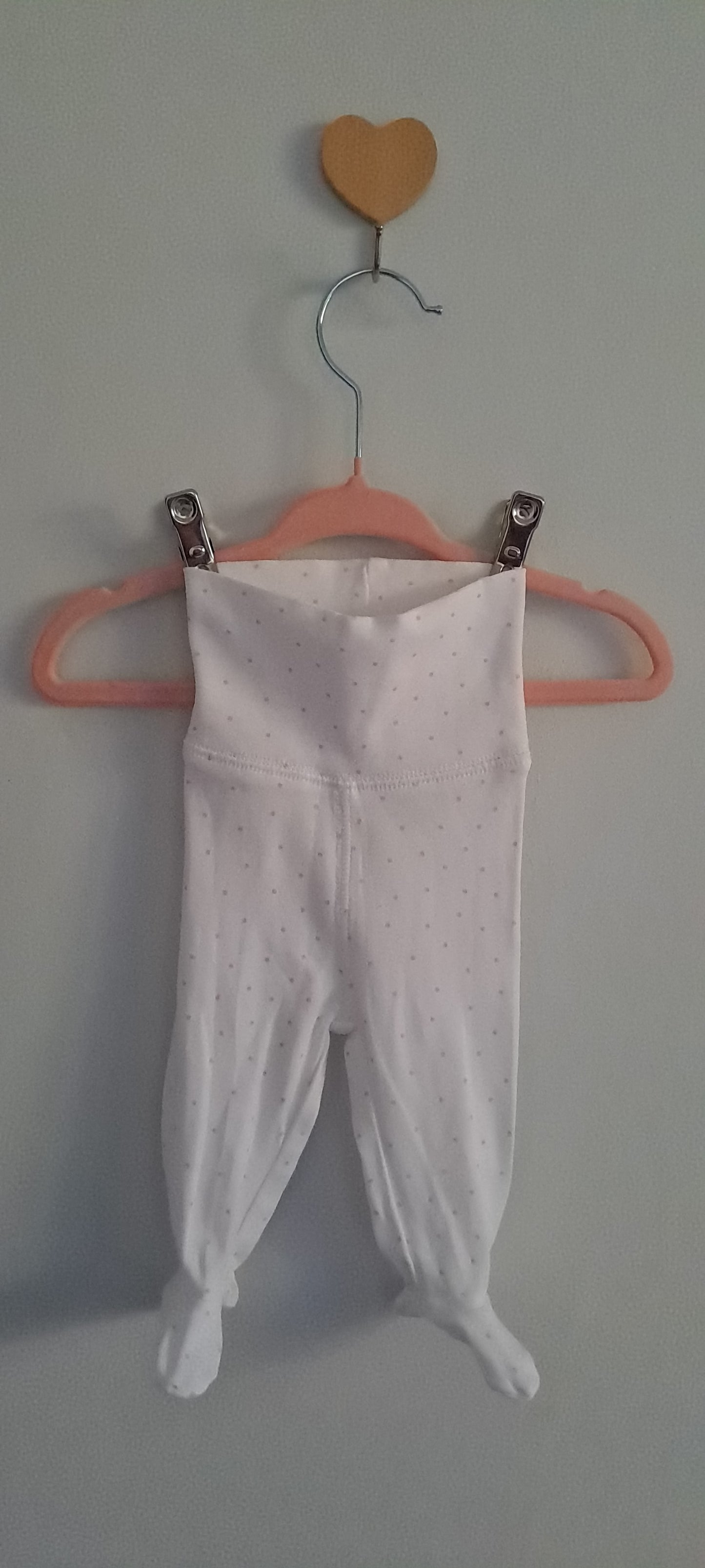 H&M Newborn White Footed Leggings with Pink Polka Dots