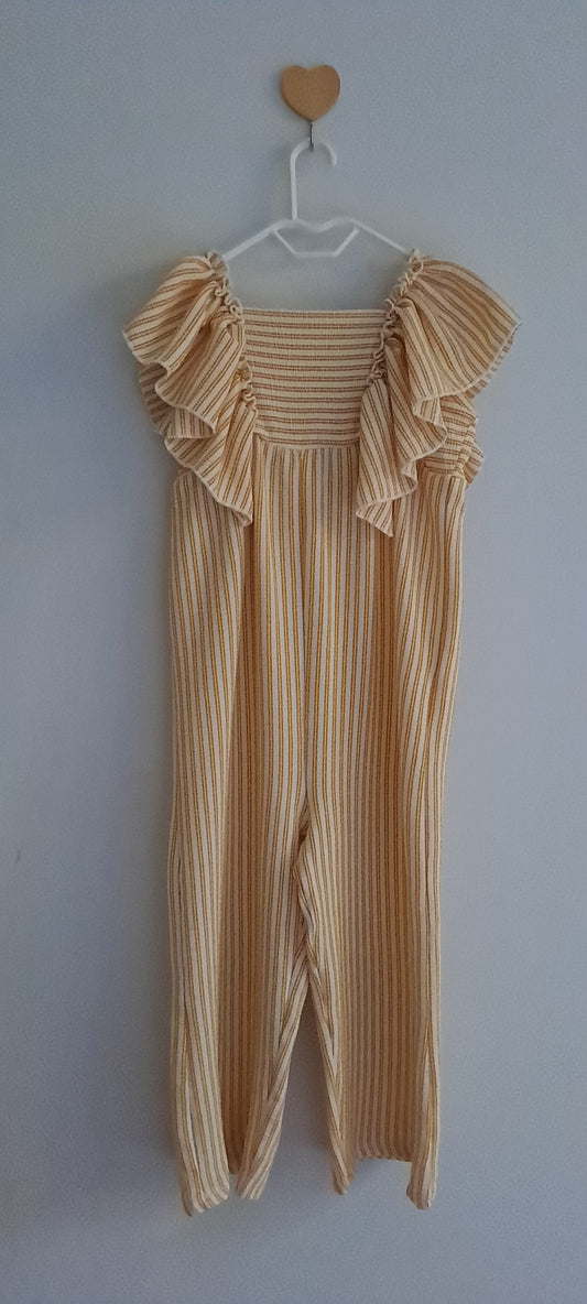 Boutique-Style Mustard Striped Ruffle Jumpsuit 3-4 Years