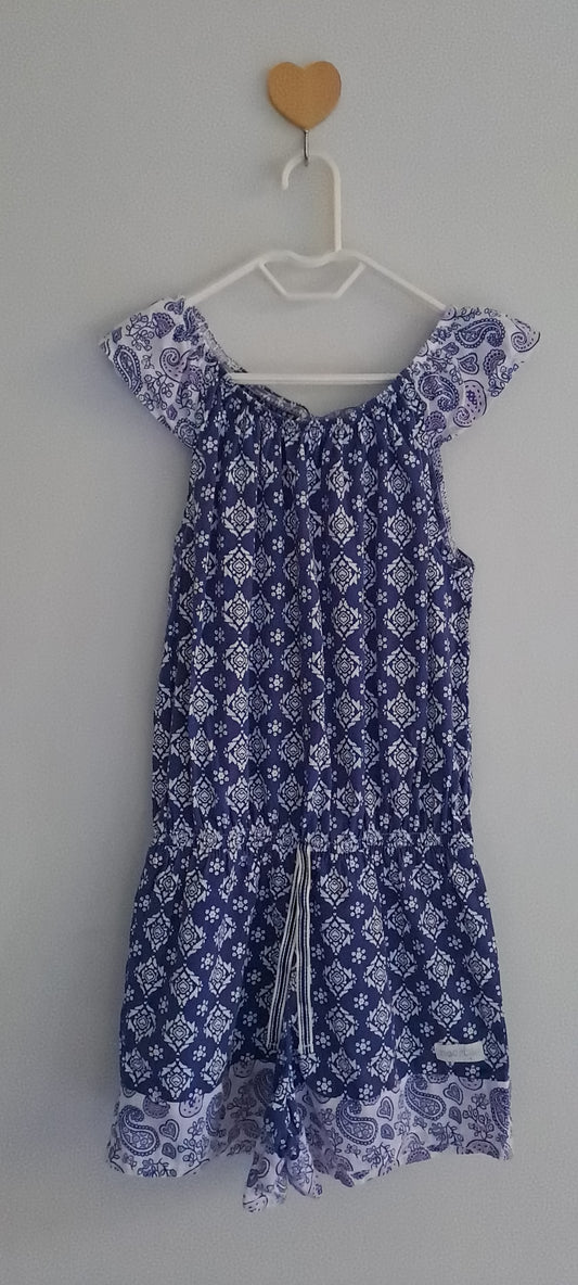 Naartjie Blue & White Paisley Print Romper 4-5 Years