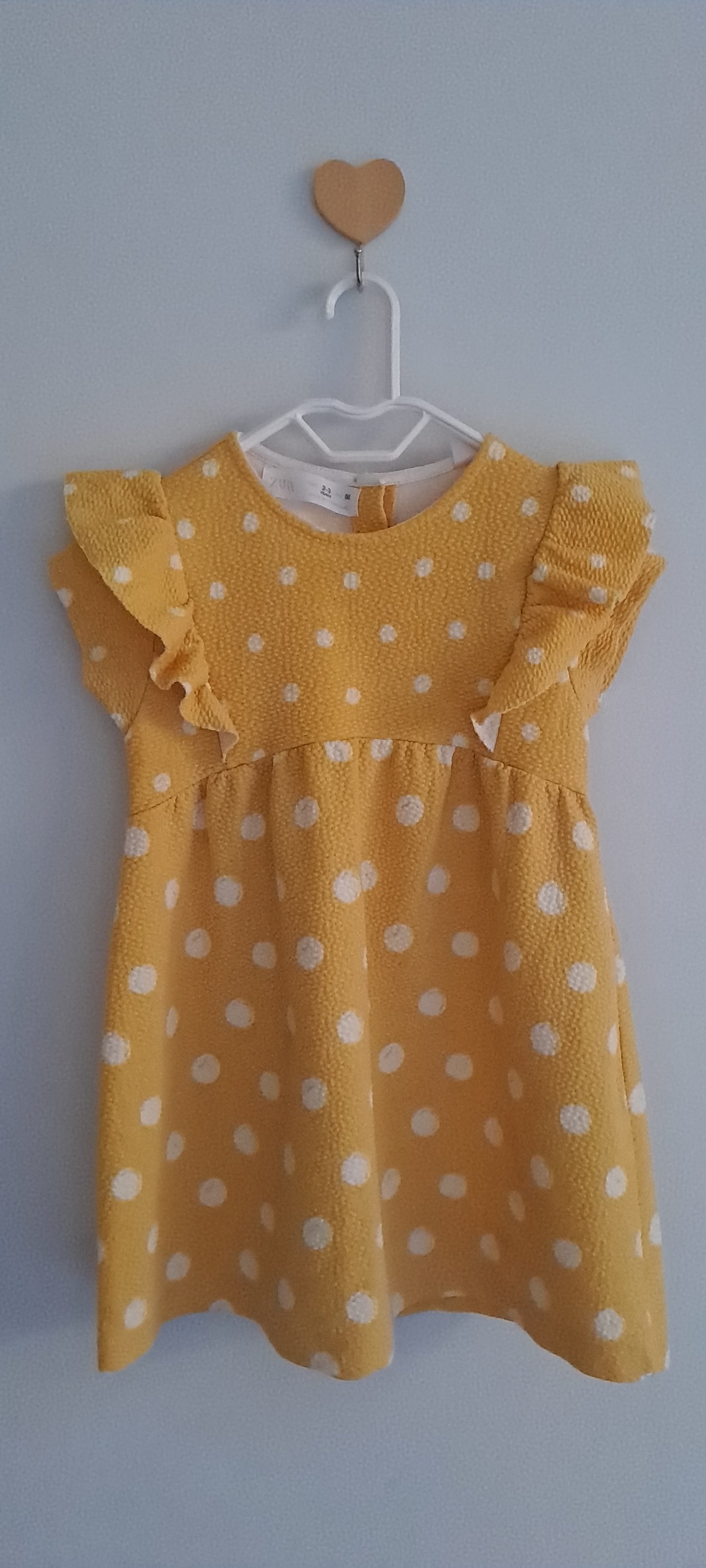 Zara Kids Yellow Polka Dot Jacquard Ruffle Dress 2-3 Years