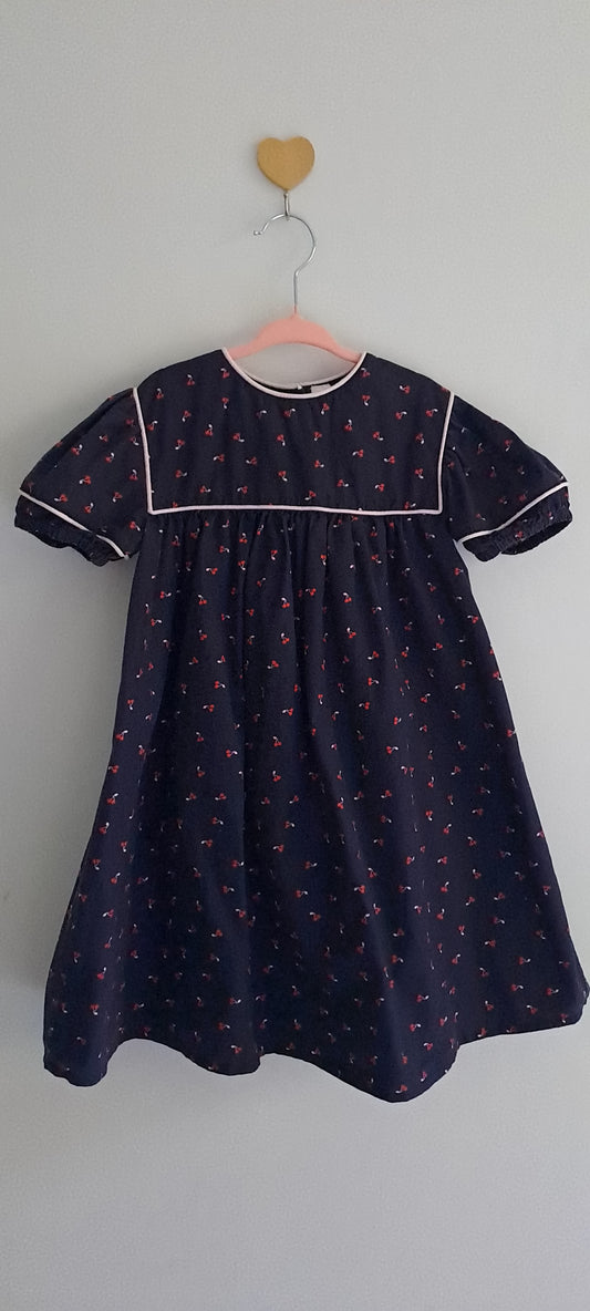 Uniq Vintage-Style Navy Cherry Print Smock Dress 6-7 Years