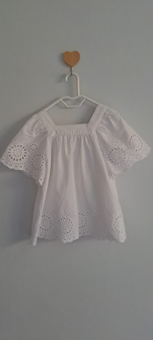 Zara Kids White Broderie Anglaise Embroidered Top 3-4 Years