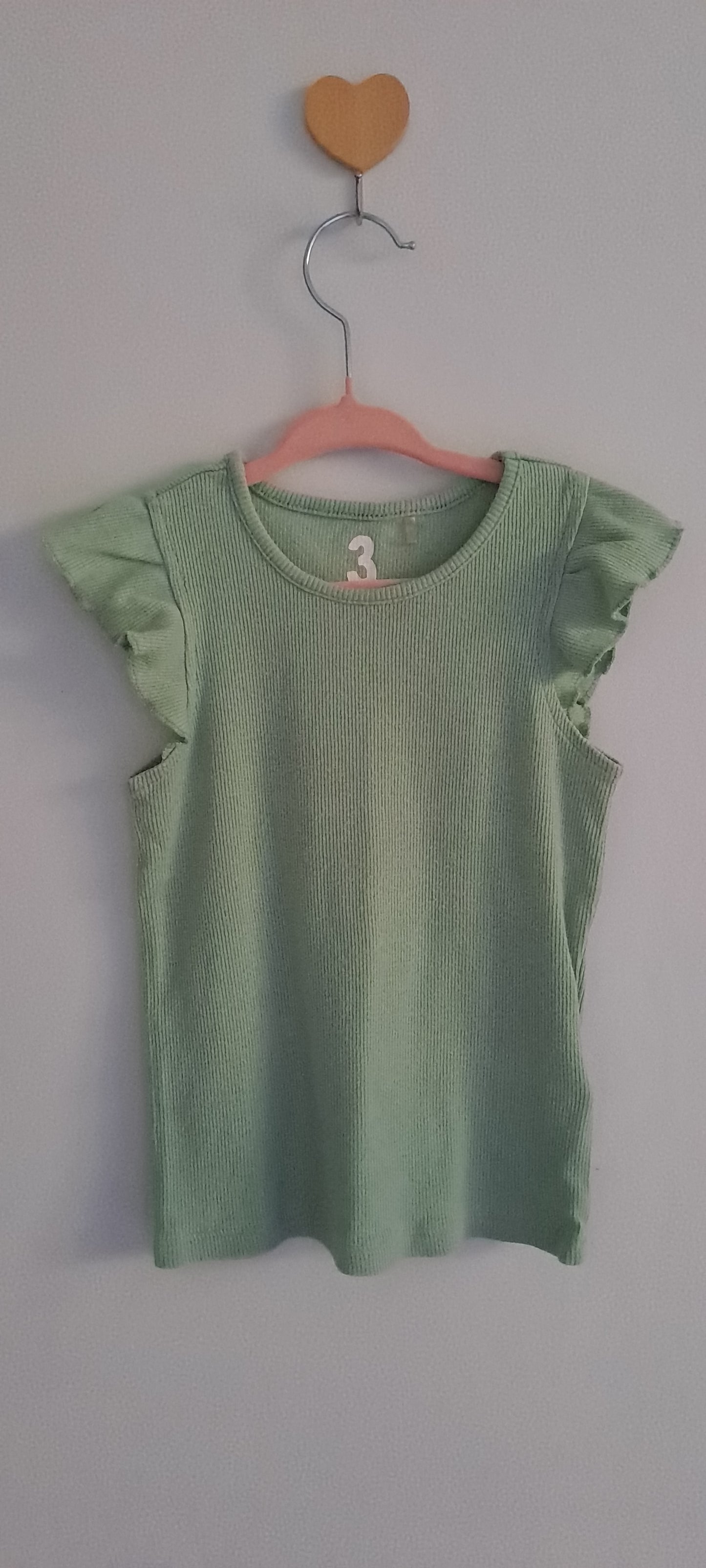 Zara Kids Sage Green Ribbed Ruffle Sleeve Top 2-3 Years
