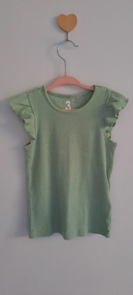 Zara Kids Sage Green Ribbed Ruffle Sleeve Top 2-3 Years