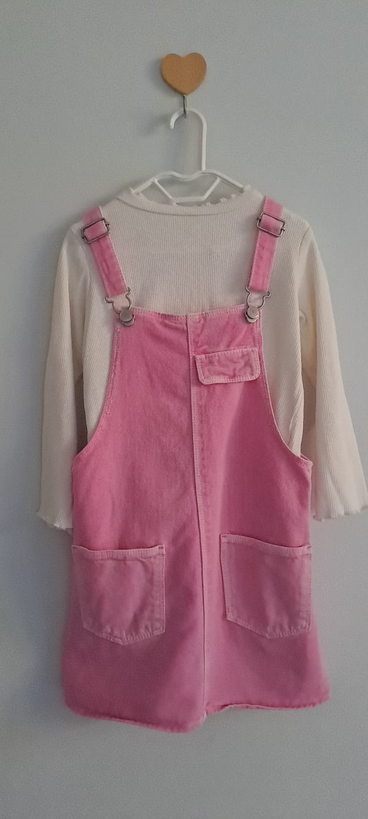 Zara Kids Pink Denim Pinafore Dress 3-4 Years