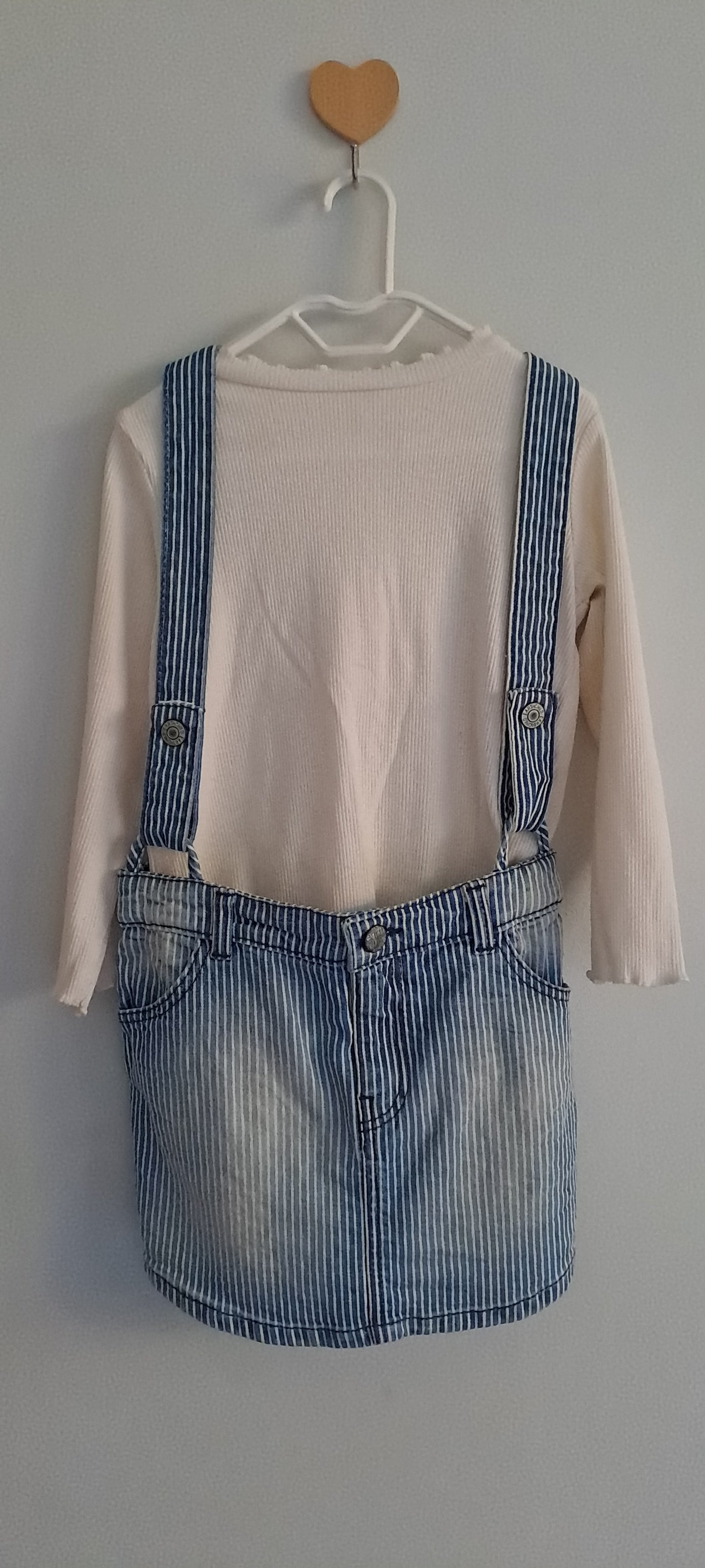 Earthchild Blue & White Striped Denim Pinafore Skirt 3-4 Years