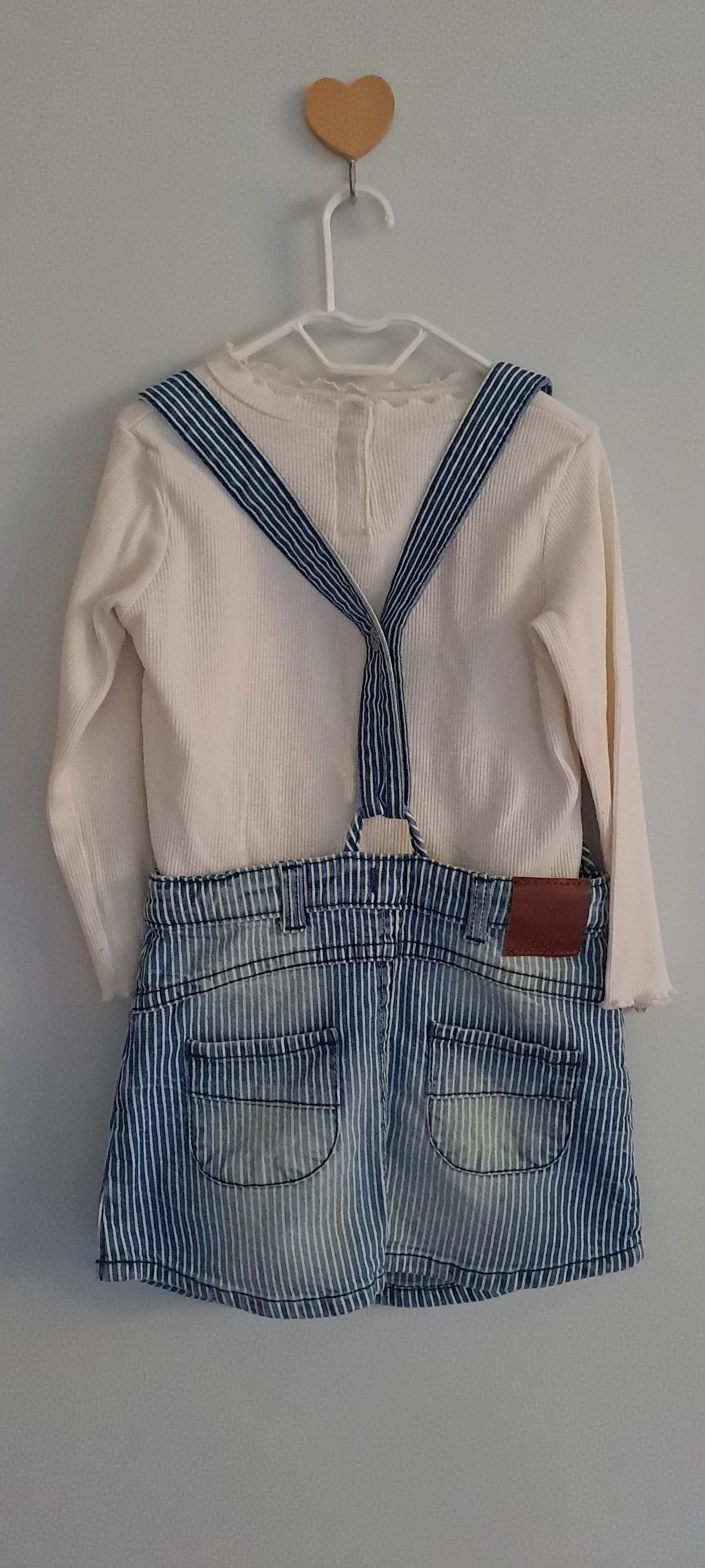 Earthchild Blue & White Striped Denim Pinafore Skirt 3-4 Years