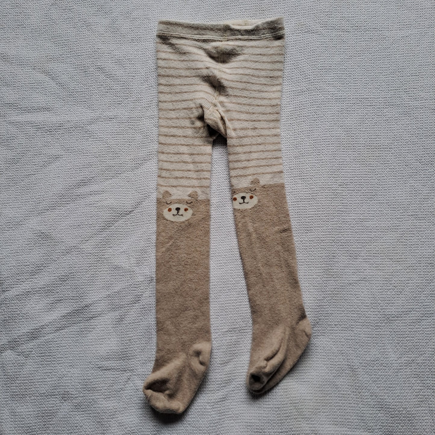 Zara Baby Bear Face Ribbed Tights – Oatmeal & Cream Stripe 2-3 Years