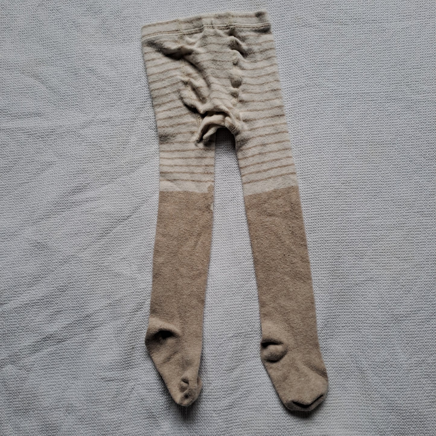Zara Baby Bear Face Ribbed Tights – Oatmeal & Cream Stripe 2-3 Years