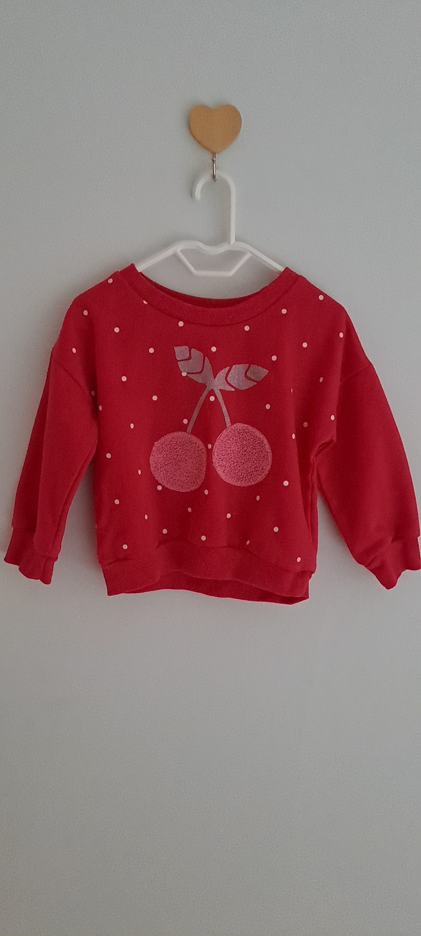 Cuddlesome Baby Girls Red Cherry & Polka Dot Sweatshirt 6-12 Months