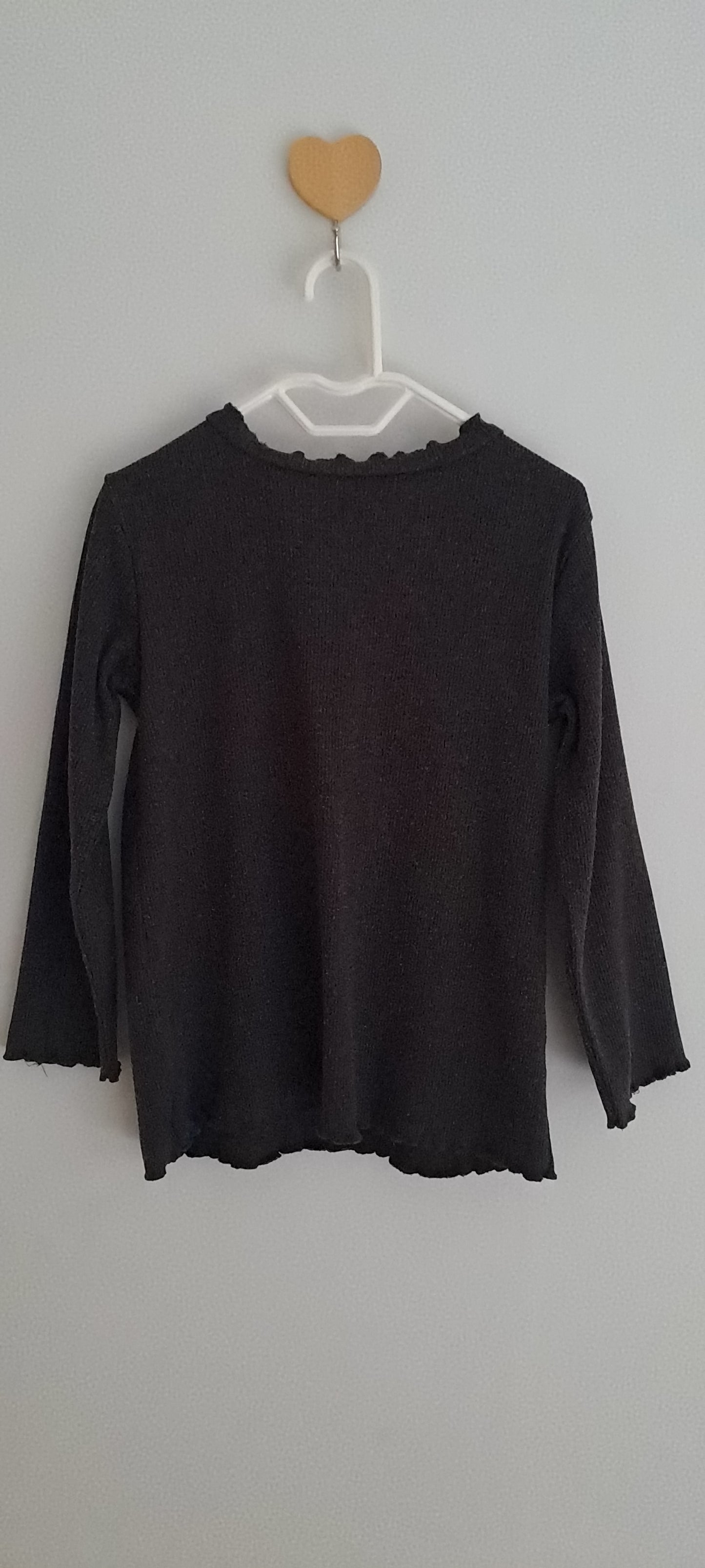 Zara Baby Girls Charcoal Ribbed Lettuce-Edge Top 2-3 Years