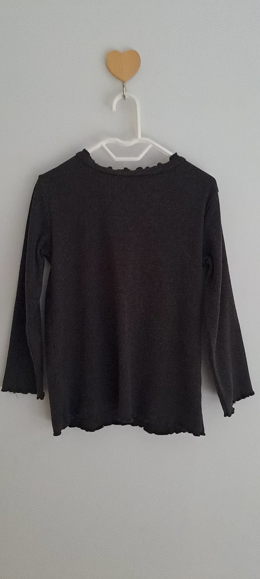 Zara Baby Girls Charcoal Ribbed Lettuce-Edge Top 2-3 Years