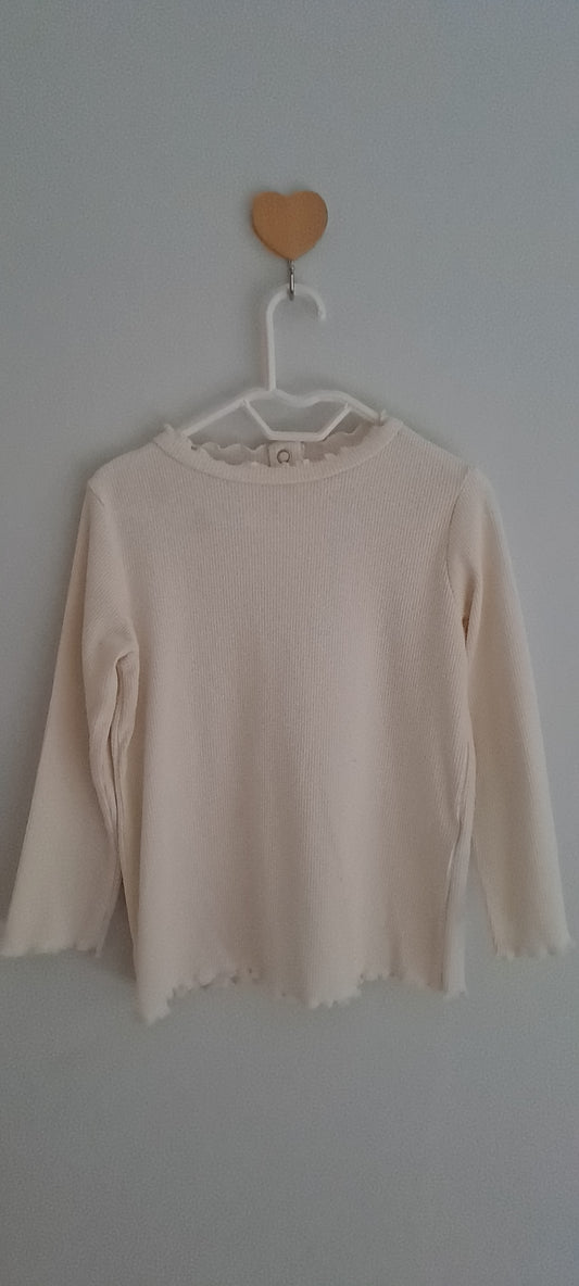 Zara Baby Girls Cream Ribbed Lettuce-Edge Top 2-3 Years