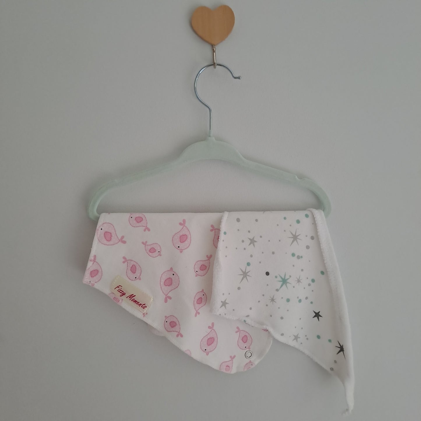 Fizzy Moments Baby Bandana Bib Set – Pink Bird & Star Print One Size