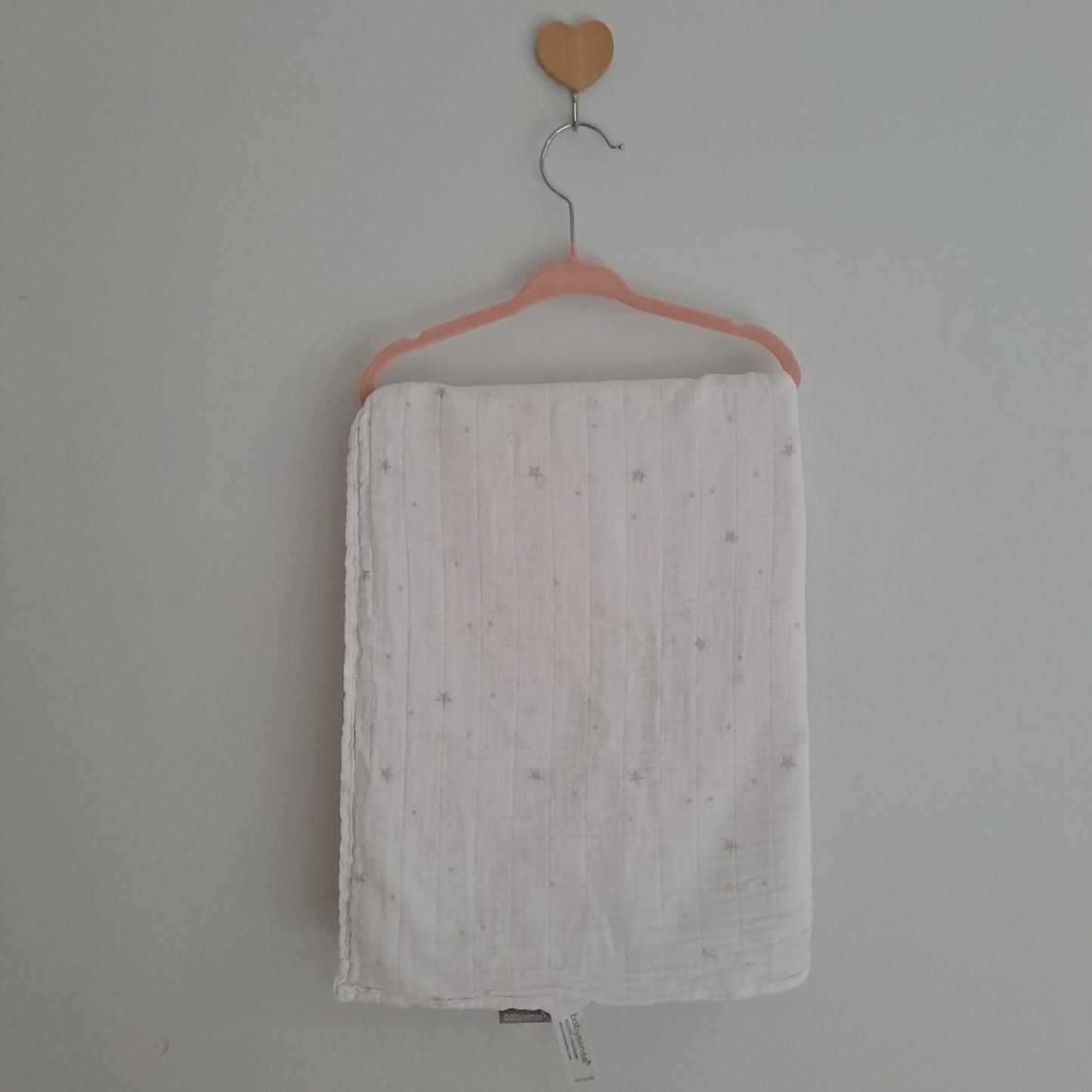 Babysense White Muslin Swaddle Receiving Blanket – Pink & Grey Stars 110x110cm