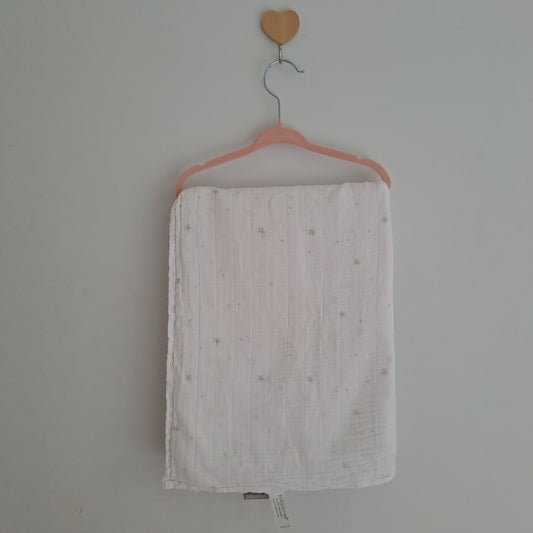 Babysense White Muslin Swaddle Receiving Blanket – Pink & Grey Stars 110x110cm