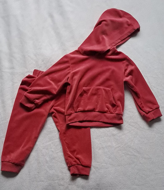 Cuddlesome Baby Velvet Hooded Tracksuit Set – Claret Red 18-24 Months