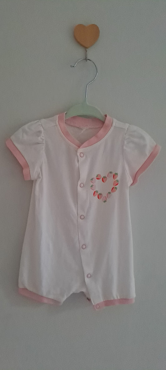 H&M White & Pink Strawberry Heart Romper – Cotton 0-3 Months